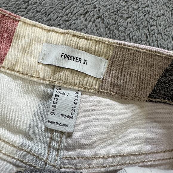 Forever 21 Colorblock Denim Shorts Striped Distressed Women's 26" Cut Off - Picture 3 of 8